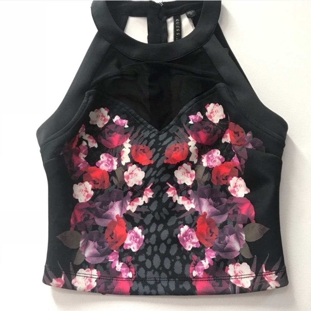 GUESS Wildflowers Jet Mesh Top